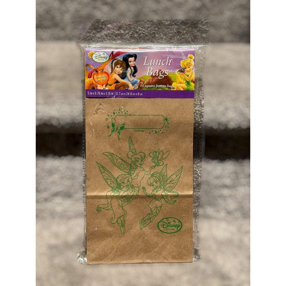 NEW Y2K Disney Fairies Tinker Bell Kraft Paper Lunch Bags 15 Count Pixie Hollow